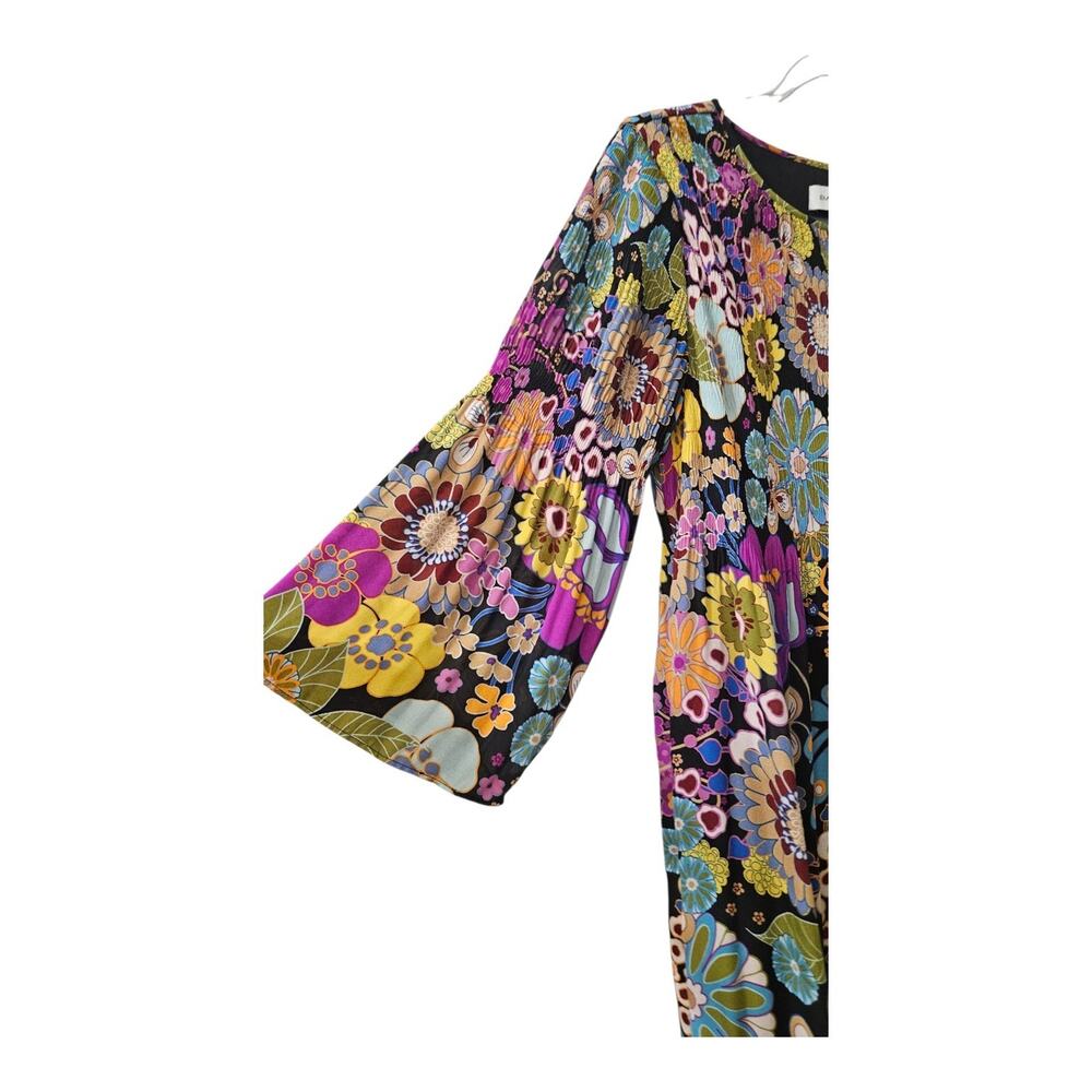 Emma & Michele Dress SM 3/4 Sleeves Pullover Floral Crinkle Bodice/Sleeves RETRO - Picture 4 of 10